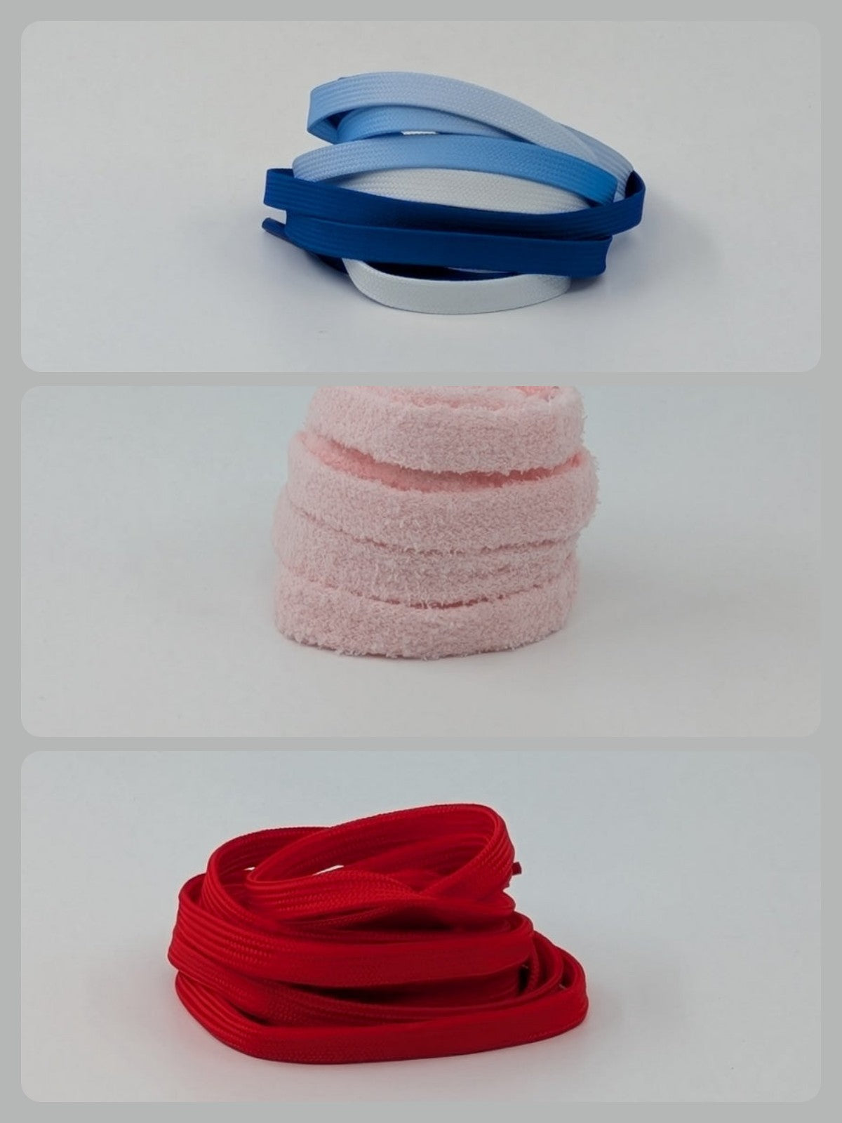 Pack 3 styles de lacets : uni, fluffy, dégradé ou imprimé